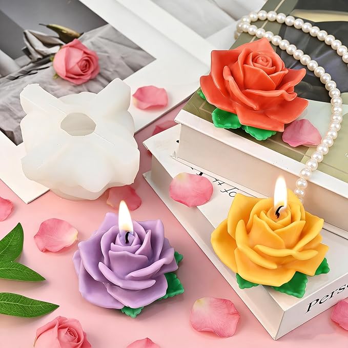 ZQYSING Large Rose Candle Molds, Rose Molds for Candles, 3D Flower Silicone Mold for Soap Wax Plaster Epoxy Resin Casting Clay Home Décor Handmade Gift