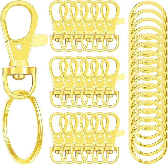 100 Pcs Keychain Hooks with Key Rings, Keychain Clip Hooks with Rings for Lanyard Jewelry Making DIY Crafts(50 Pcs Metal Lobster Claw Clasps + 50 Pcs Flat Key Rings) (Gold)