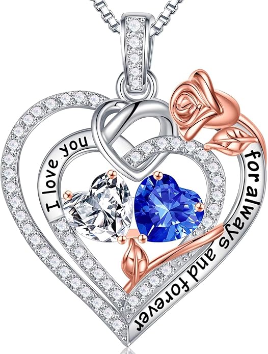 Iefil Valentines Day Gifts for Her Wife - 925 Sterling Silver Double Birthstone Necklace, Anniversary Birthday Gifts for Women, Jewelry Gift for Wife Girlfriend Mom Her