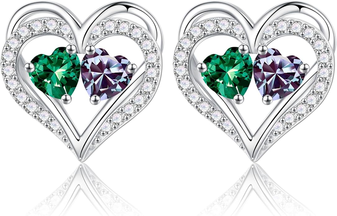 Iefil Valentines Day Gifts for Her - 925 Sterling Silver Birthstone Earrings, Anniversary Birthday Gifts for Women Wife Girlfriend Mom