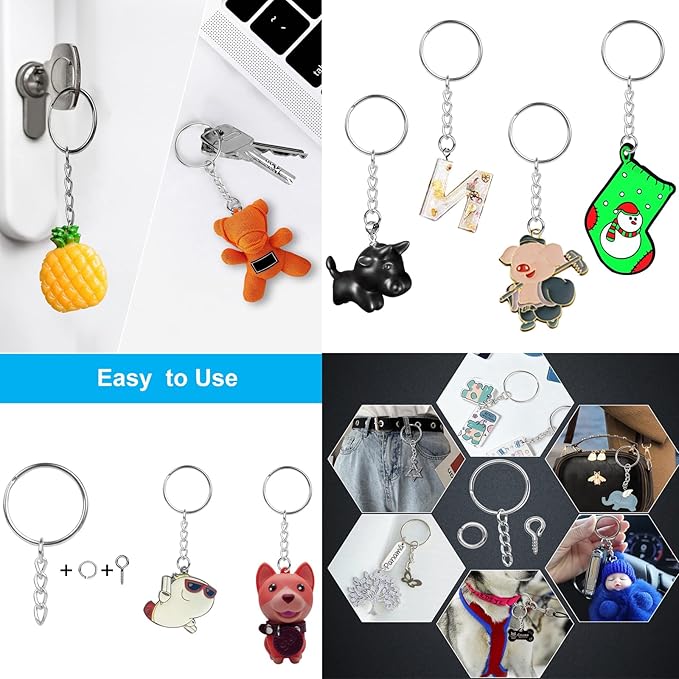 ZoloAJay 50Sets 1 inch Keychain Rings Silver Split Round Key Ring with Chain and Open Jump Rings for DIY Keychain Making Crafts