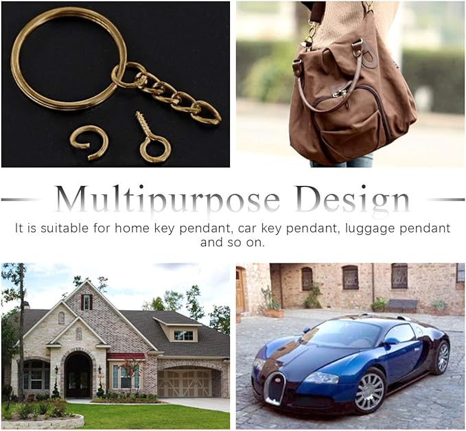 Swpeet 450Pcs Bronze 1" 25mm Key Chain Rings Kit, Including 150Pcs Keychain Rings with Chain and 150Pcs Jump Ring with 150Pcs Screw Eye Pins Bulk for Jewelry Findings Making (Bronze)