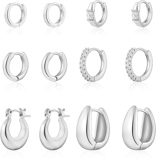 6 Pairs Small Gold Huggie Hoop Earrings for Women, 14K Gold Plated Cartilage Piercings Hoop Earrings Hypoallergenic, Trendy Lightweight Chunky Hoops Set for Women Gifts.