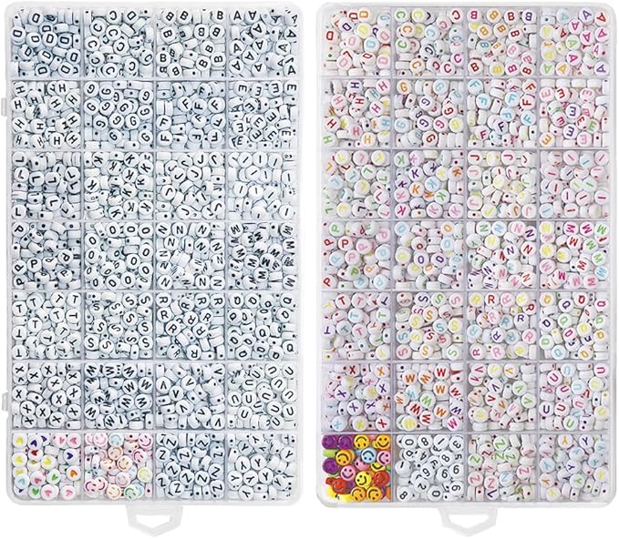 YMSDZHL 2Box 2500Pcs+ Alphabet Letter Beads, 4x7 mm A-Z and Smile, Heart, Figure,Acrylic Beads, Beads for Jewelry Making, Beads for Bracelet Making Kits Beads
