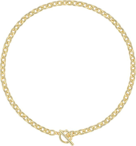 Aobei Pearl 18K Gold Plated Paperclip Chain Choker Satellite Chain Freshwater Cultured Biwa Pearl Pendant Necklace Dainty Jewelry for Women