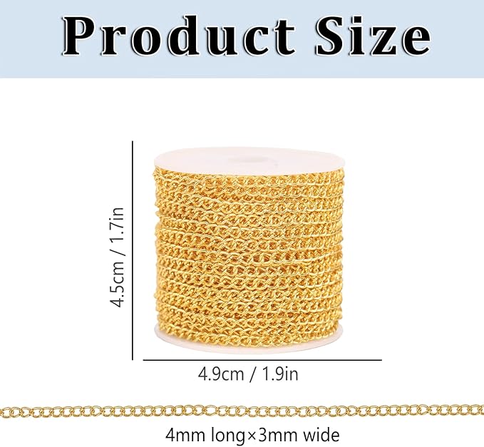 60 Feet Metal Iron Jewelry Chains 3mm Bulk Curb Necklace Chains for Jewelry Making (3mm Gold and Silver)