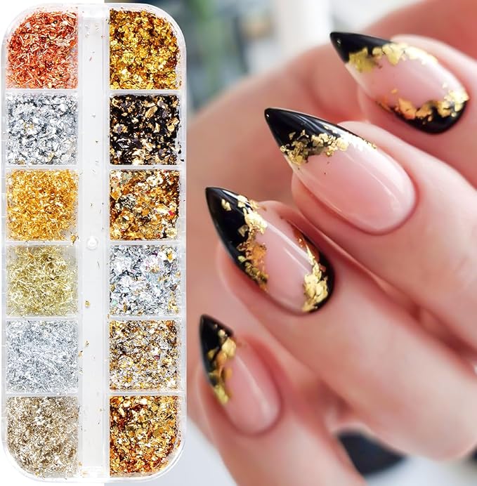 Holographic Nail Glitter Foils Sequins, 36 Colors Sparkly Ultra-Thin Aluminum Foil Nail Art Flakes and Shiny Glitters Mermaid Paillettes Acrylic Supplies for Women Manicure DIY Decorations