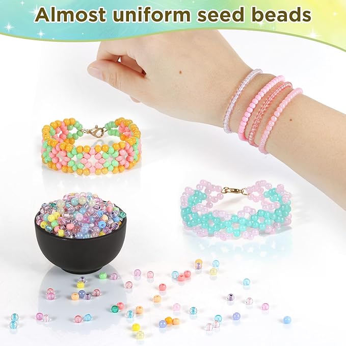 Funtopia Seed Beads for Bracelets, 4mm Uniform Glass Seed Beads for Jewelry Making, 39 Colors 3900pcs Small Tiny Bead Bracelet Making Kit with Tutorial for DIY Art Jewelry Making