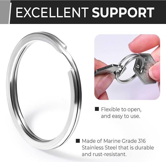 CREST Surgical and Marine Grade Stainless Steel Split Ring for Keychains SS316L Key Rings for Car Keys