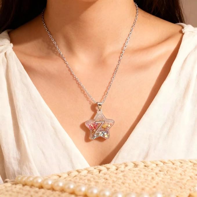 XYQHOAC Alphabet Keychain Molds Star Shape Letter Keychain Silicone Mold Resin Keychain Alphabet Mold with Holes Letter Pendant Epoxy Moulds for DIY Craft Keychain Jewelry Pendant Making (White)