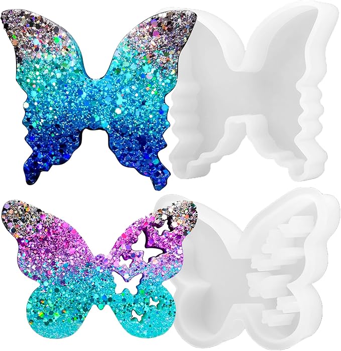 Butterfly Epoxy Resin Molds 2 Pack Butterflies Silicone Mold for Candle Making DIY Soap Resin Casting Art Crafts Mould Home Wedding Decoration Paperweight Craft Gift Concrete Cement Plaster Moulds