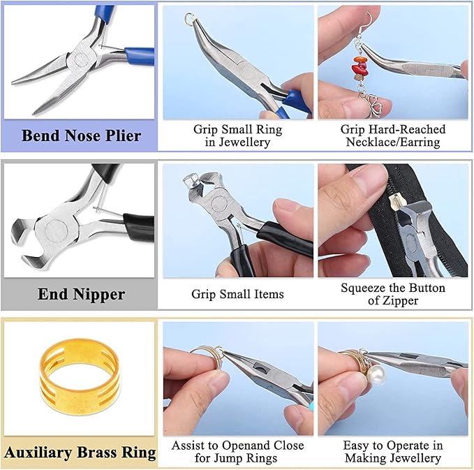 5 Packs Jewelry Pliers Set, Making Tools With Needle/Round/Chain/Bent/Zipper Pliers, Supplies Repair/Cut Kits for Crafting
