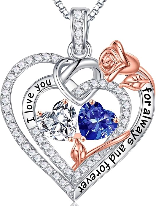 Iefil Valentines Day Gifts for Her Wife - 925 Sterling Silver Double Birthstone Necklace, Anniversary Birthday Gifts for Women, Jewelry Gift for Wife Girlfriend Mom Her