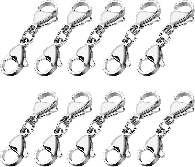 Grevosea 10 Pieces Double Lobster Clasp Extender, Stainless Steel Lobster Claw Clasps Double Claw Connector Bracelet Necklace Extender for DIY Jewelry Making Women Gifts (Silver)