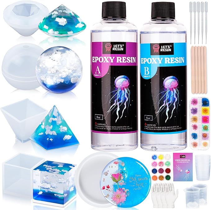 LET'S RESIN Epoxy Resin Kits and Molds Complete Set, 16oz Resin Art Kit with Silicone Molds, Pigment, Dried Flowers, Crafts for Adults, Beginners, Art Supplies for DIY Lovers, DIY Gift for Women