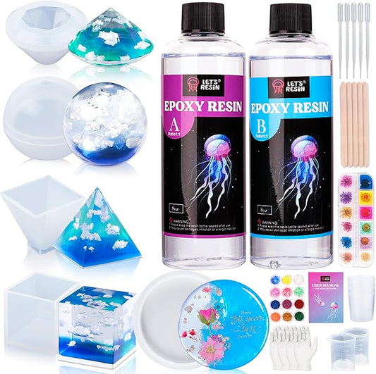 LET'S RESIN Epoxy Resin Kits and Molds Complete Set, 16oz Resin Art Kit with Silicone Molds, Pigment, Dried Flowers, Crafts for Adults, Beginners, Art Supplies for DIY Lovers, DIY Gift for Women