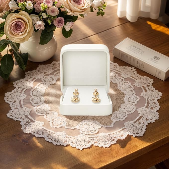 Leather Earring Box Earring Gift Box Jewelry Gift Boxes Trinket Storage Case Showcase Display for Anniversary Wedding Birthday (Beige)