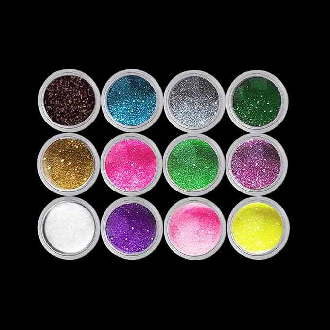 SULLMAR Nail Glitter Powder Set 12 Colors Glitter Powder for Nails for DIY Nail Art Glitter for Nails Sparkling Glitter Nails Great for Home Manicure Professional Quality Nail Art Supplies