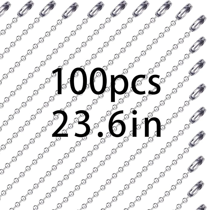 GEKIXUTP 100 pcs Dog Tag Chain Ball Chain Necklace Bulk,Military Dog tag Chain for Men Dog tags Chains,Beaded Chain Necklace Chains for Jewelry Making,Silver Nickel Plated Metal 23.6" Long 2.4mm Ball