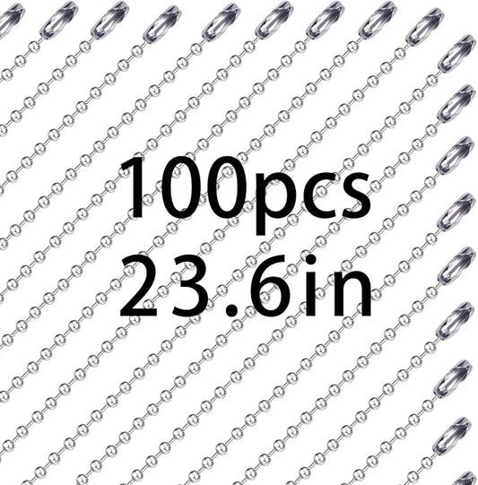 GEKIXUTP 100 pcs Dog Tag Chain Ball Chain Necklace Bulk,Military Dog tag Chain for Men Dog tags Chains,Beaded Chain Necklace Chains for Jewelry Making,Silver Nickel Plated Metal 23.6" Long 2.4mm Ball