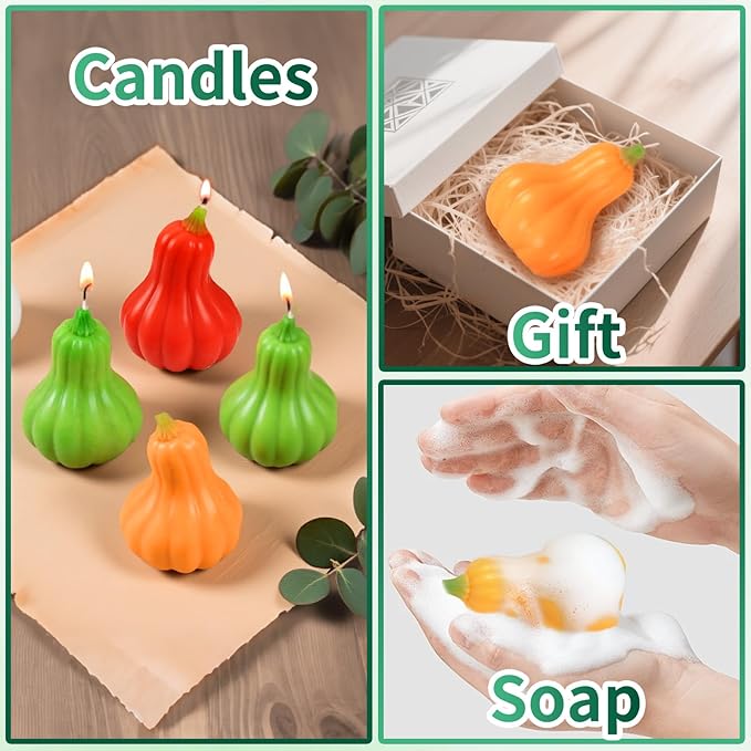 ZQYSING Pumpkin Candle Mold, 3D Pumpkin Silicone Mold for Candles Wax Soap Plaster Clay Epoxy Resin Casting, Fall Silicone Molds for Halloween Thanksgiving Home Decor 03