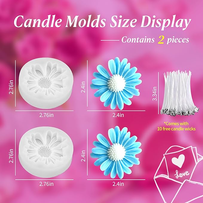 MUXIUNT 2Pcs Daisy Silicone Candle Flower Wax Mold Silicone for Candles Resin Making Molds Moldes De Silicona para Hacer Velas Artesanales De Silicona,for Making Mothers Day Gifts for Mom Daughter
