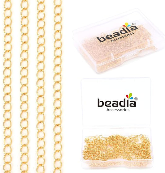 BEADIA 18K Gold Plated Tail Chains 4.0mm 2 Meters Extension Chains for Jewelry Making Findings