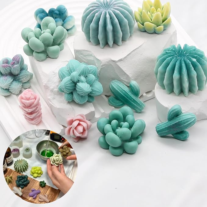 EuTengHao Succulent Silicone Molds, 3D Flower Resin Mold for Candle Soap Cake Decoration Making, Plant Flower Wax Scented Candle Soap Silicone Molds (10Pcs)