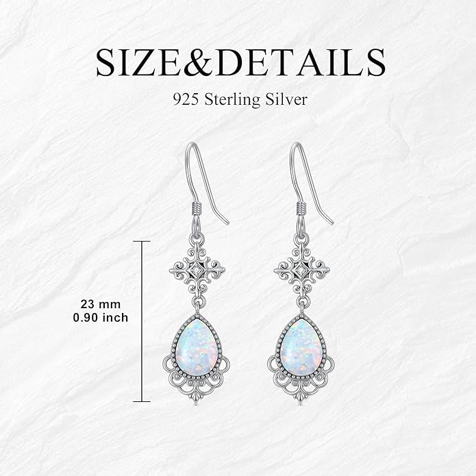 Opal Earrings for Women Opal with Genuine Diamond Dangle Drops Earrings 925 Sterling Silver Diamond Jewelry Earrings Gifts For Her
