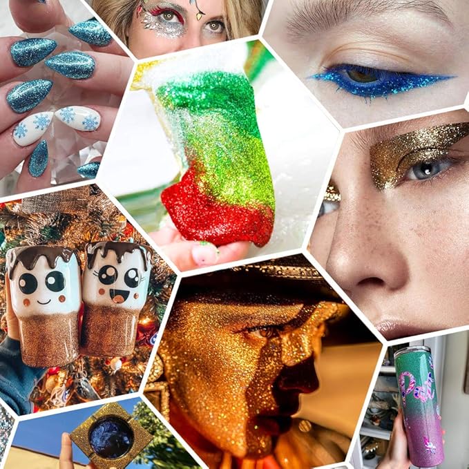 Extra Fine Glitter, Set of 24 Colors Nail Arts Cosmetic, Resin Crafts Loose Glitter Powder Shaker for Face Body Hair Eye Lip Gloss Makeup, Slime and Tumbler Making (8g)