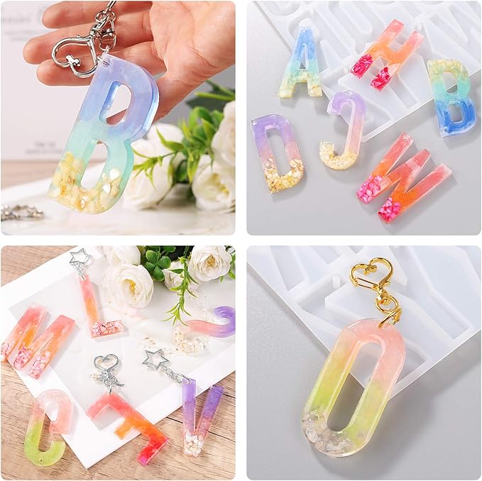 LET'S RESIN Alphabet Keychain Molds with Hole, Large Alphabet Resin Silicone Molds for Epoxy, Resin Letter Molds for Keychain Jewelry Pendant Making