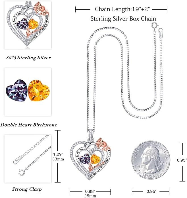 Iefil Valentines Day Gifts for Her Wife - 925 Sterling Silver Double Birthstone Necklace, Anniversary Birthday Gifts for Women, Jewelry Gift for Wife Girlfriend Mom Her