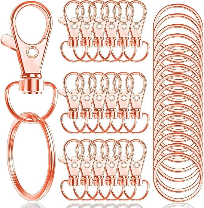 100PCS Premium Swivel Snap Hooks with Key Rings,Metal Lanyard Keychain Hooks Lobster Clasps for Key Jewelry DIY Crafts Rose Gold 1.25inches/32mm(50 Pcs Lanyard Snap Hooks+50 Pcs Key Rings)