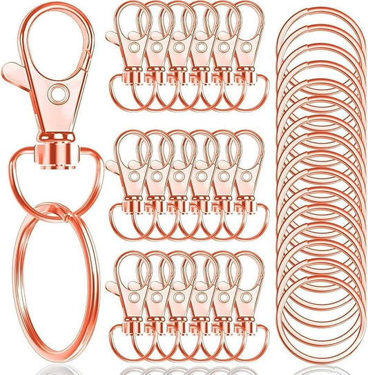 100PCS Premium Swivel Snap Hooks with Key Rings,Metal Lanyard Keychain Hooks Lobster Clasps for Key Jewelry DIY Crafts Rose Gold 1.25inches/32mm(50 Pcs Lanyard Snap Hooks+50 Pcs Key Rings)