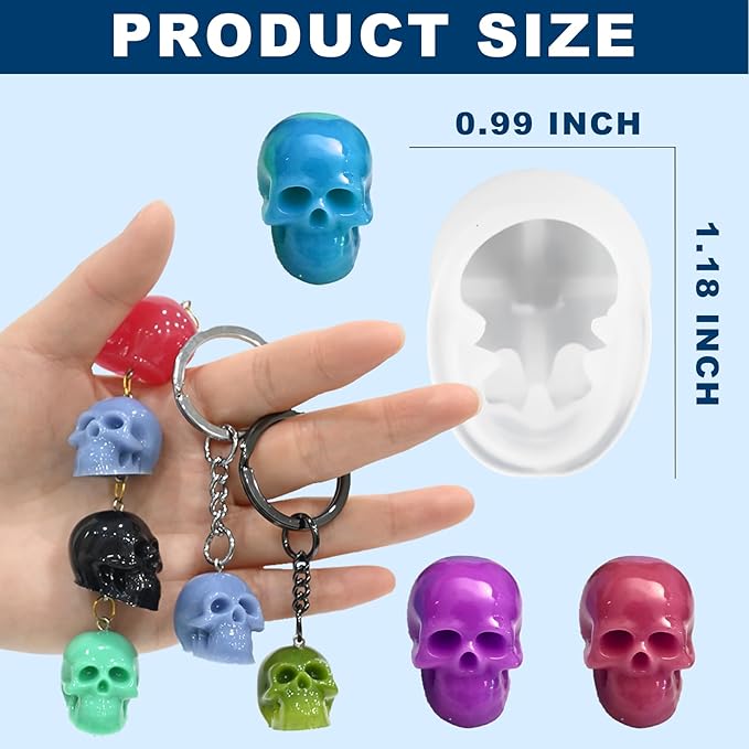10 PCS Mini Skull Resin Molds, Halloween Silicone Molds for Epoxy Resin Casting Arts Crafts, Little Skull Mold for Keychain Bracelet Earrings Jewelry Cute Candle String Lights Making Halloween Decor
