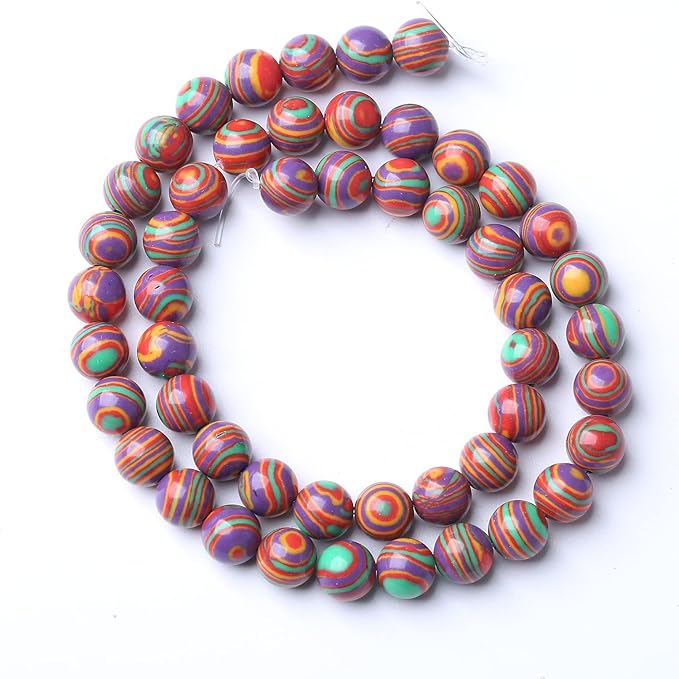 90PCS 8mm Purple Malachite Stone Beads Round Loose Gemstone Beads for Jewelry Making DIY Bracelet Necklace 32" 2 Strand,Energy Stone Healing Power