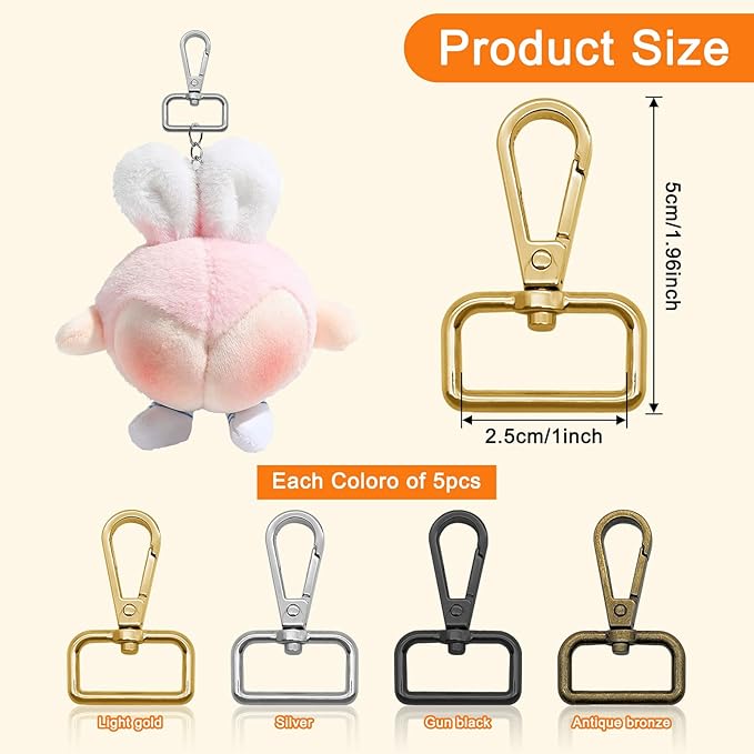 20pcs D Ring Swivel Lobster Claw Clasp 1” Metal Swivel Snap Hooks Metal D Ring Snap Hooks Trigger Lanyard Clasp Clips Hook for Purse Keychain Strap Making(4 Colors, 2.5cm Inside Diameter)