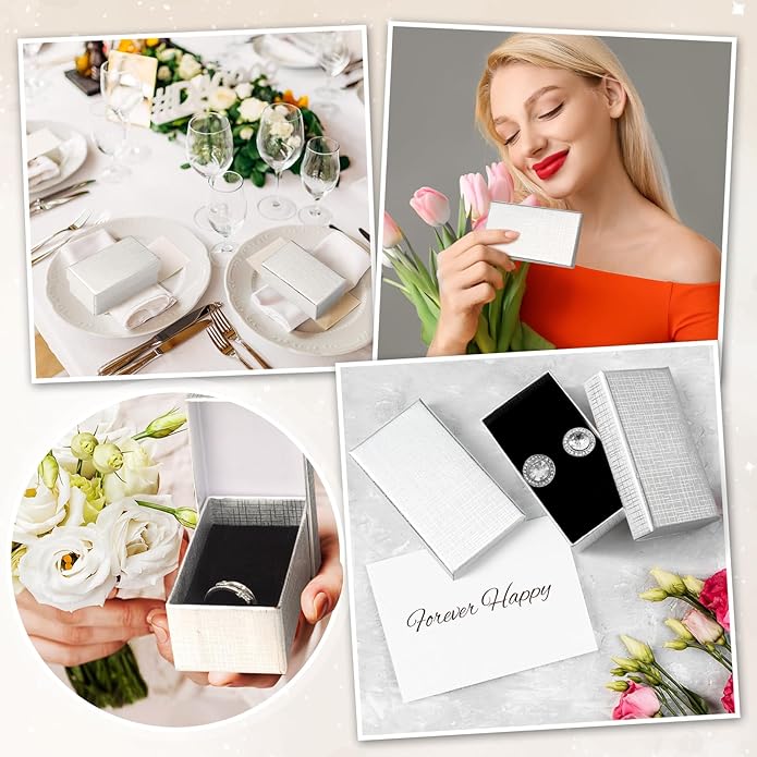 Tenceur 100 Pcs Valentines Jewelry Gift Boxes Bulk Kraft Jewelry Cardboard Box for Necklace Earring Bracelet Storage Package