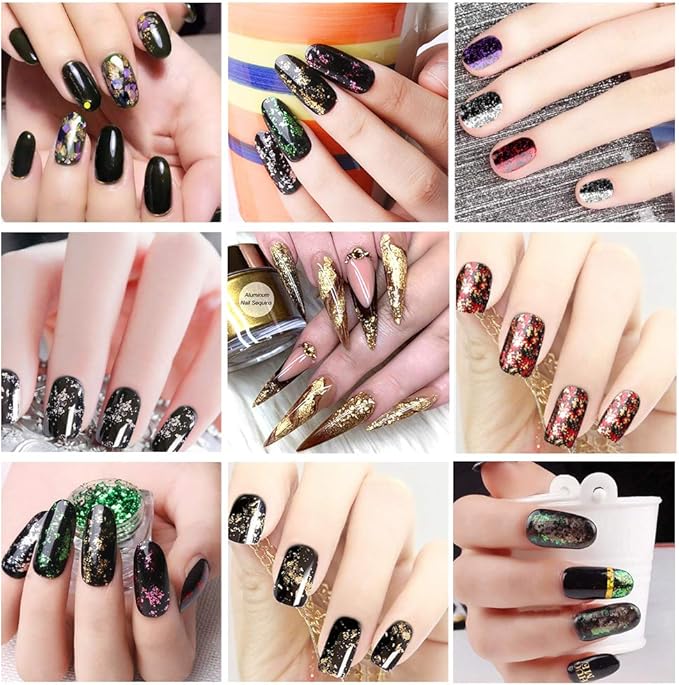 EBANKU Nail Foil Flakes Laser 36 Grid Holographic Nail Art Paillette Chip for Nails Decorations Nail Glitter Flake Decals for Party Festival