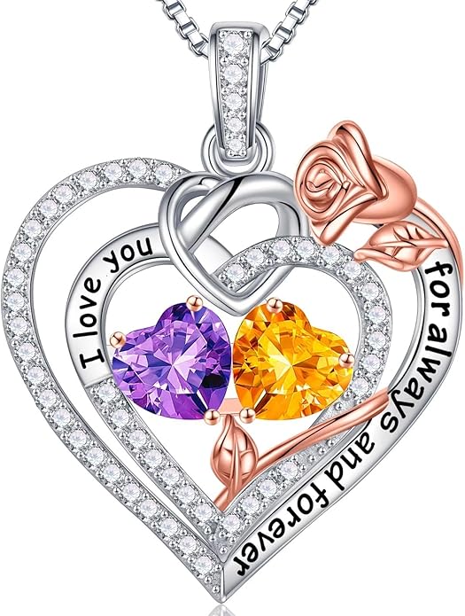 Iefil Valentines Day Gifts for Her Wife - 925 Sterling Silver Double Birthstone Necklace, Anniversary Birthday Gifts for Women, Jewelry Gift for Wife Girlfriend Mom Her