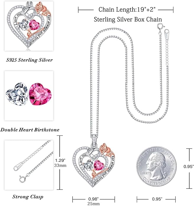Iefil Valentines Day Gifts for Her Wife - 925 Sterling Silver Double Birthstone Necklace, Anniversary Birthday Gifts for Women, Jewelry Gift for Wife Girlfriend Mom Her