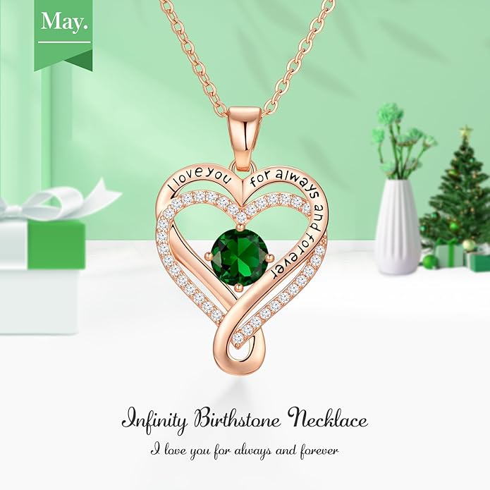 Infinity Love Heart Birthstone Necklace for Women Wife, S925 Sterling Silver Anniversary for Women Wife Birthday Gift for Her Girlfriend Mom Daughters, I Love You Women's Jewelry 18k Rose Gold Filled