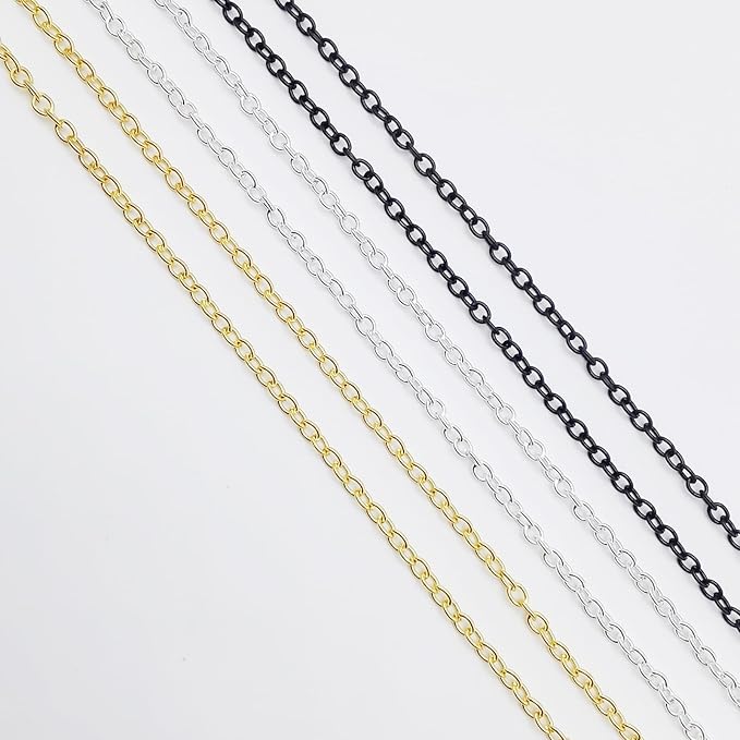 60 Feet Metal Iron Necklace Chains 3mm Bulk Curb Link Chain for Jewelry Making DIY Craft Supplies (Gold)