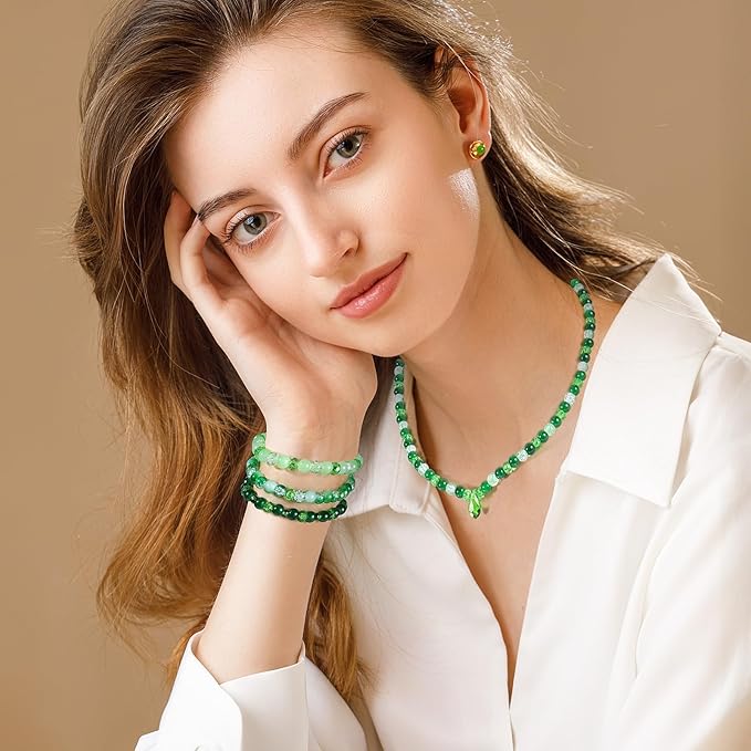 Funtopia 1600pcs Green Glass Beads for Bracelets, 6mm Crystal Beads for Jewelry Making Beaded Plants, Round Glass Beads with Faceted Bead Seed Beads for DIY Plant Making Crafts Earrings Necklace