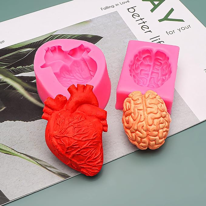 2 Pack Shape Silicone Molds - Brain, Heart, Animal, Candle, Resin, Clay & Cake Molds for Craft Supplies