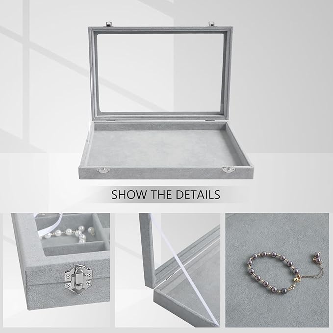 Wudygirl Velvet Jewelry Organizer Empty Jewelry Tray Organizer Jewelry Box Storage Case Display Necklaces Earring Stackable Tray Containers Clear Lid (DIY Box)