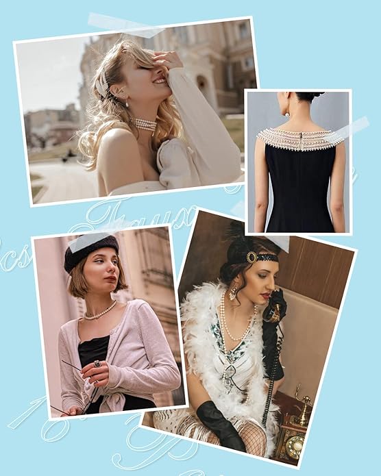 Faux Pearl Bead Necklace Bulk Women Beads Necklaces for Flapper Tea Party Wedding Decorations Valentine's Day Mardi Gras