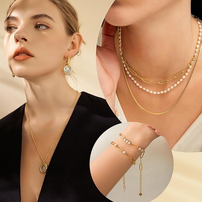 18k Gold Necklace Chains for Jewelry Making, 52.5 Feet 8 Rolls Bracelet Chains for DIY,6.5 Feet Each Style, Gold Plated Chain with Jump Rings/Lobster Clasps/Connectors