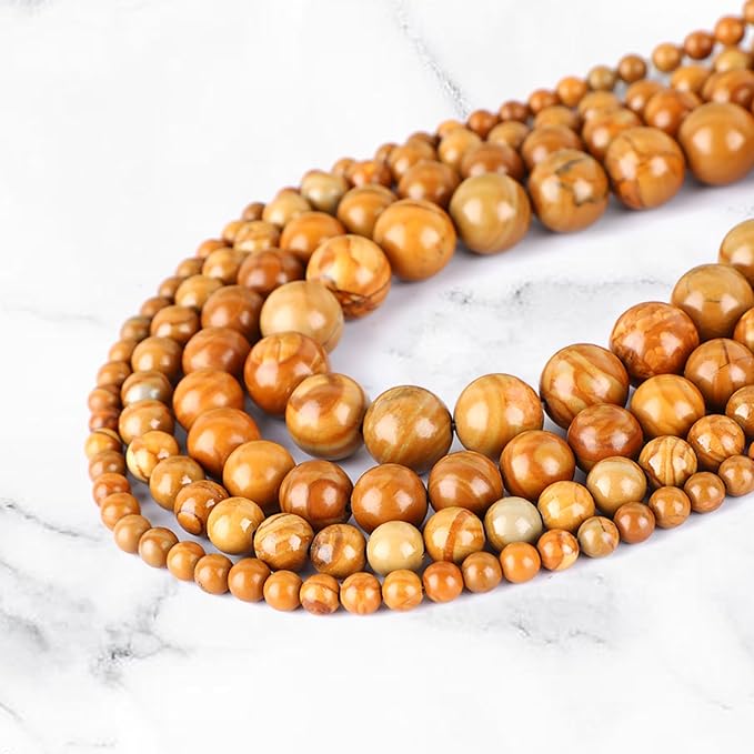 Natural Stone Woodgrain Jasper Round Beads Genuine Stone Beading Loose Gemstone Hole Size 1mm DIY Charm Smooth for Bracelets Necklaces Earrings 6mm 200pcs (Woodgrain Jasper 6mm)