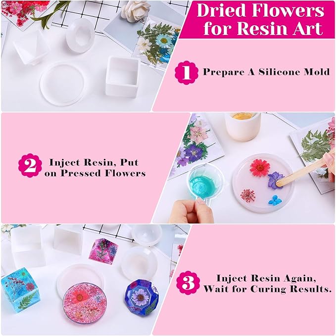 Thrilez 100Pcs Dried Pressed Flowers for Resin Crafts, Small Dried Flower Natural Herbs Pressed for Scrapbooking Greeting Card DIY Bookmark Resin Epoxy Accessories Nails Decor Soap and Candle Making